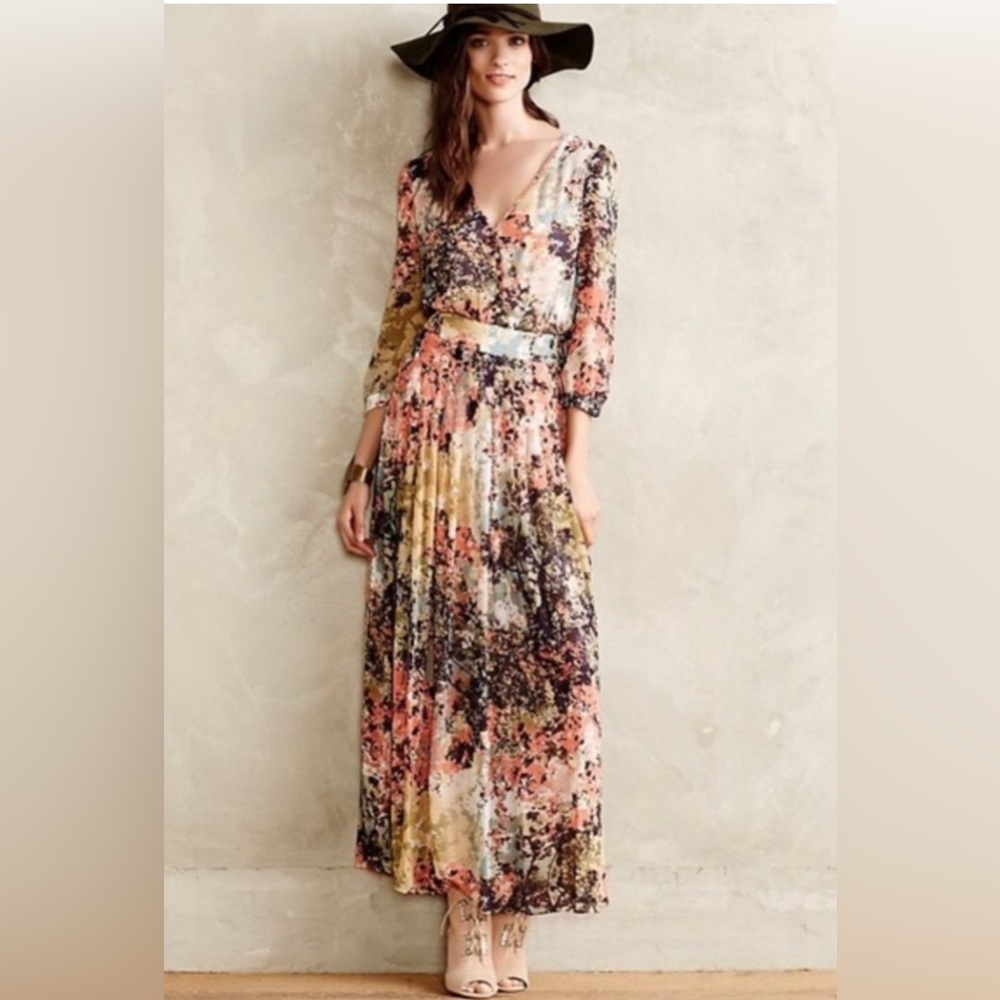 Moulinette Soeurs Floral Maxi Dress in Pink, Yellow, Black